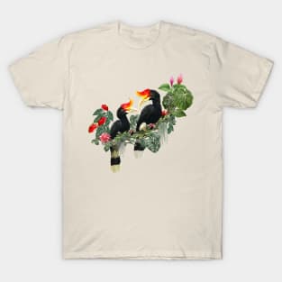 Tropical Rain forest and hornbill bird art. T-Shirt